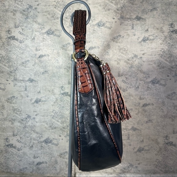 BRAHMIN Brown Black Croc Embossed Leather Shoulder Bag 90s - Picture 2 of 12